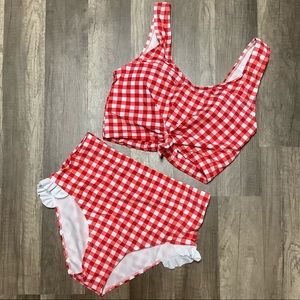 Coral Reef Red Gingham Two Piece Swim Suit